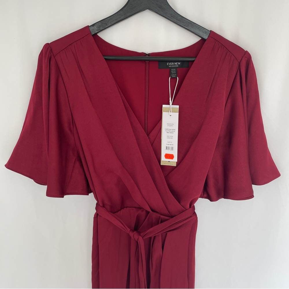 (NWT) Ever New - Burgundy Midi Dress with Belt (size 12) - Picture 2 of 4